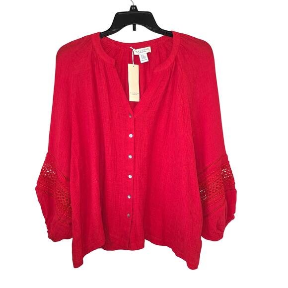 Calypso St Barth Womens Gauzy Cotton Boho Top Plus Size 2X Red NEW - Picture 1 of 4